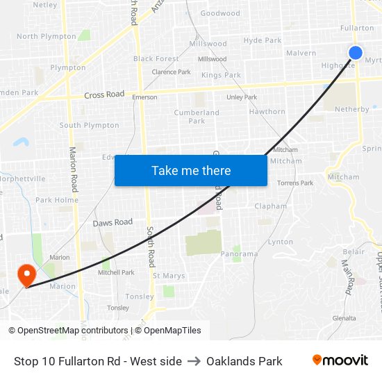 Stop 10 Fullarton Rd - West side to Oaklands Park map