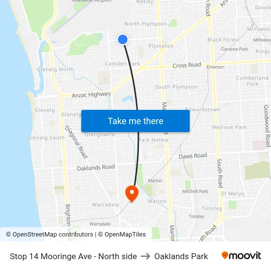 Stop 14 Mooringe Ave - North side to Oaklands Park map