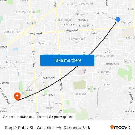 Stop 9 Duthy St - West side to Oaklands Park map