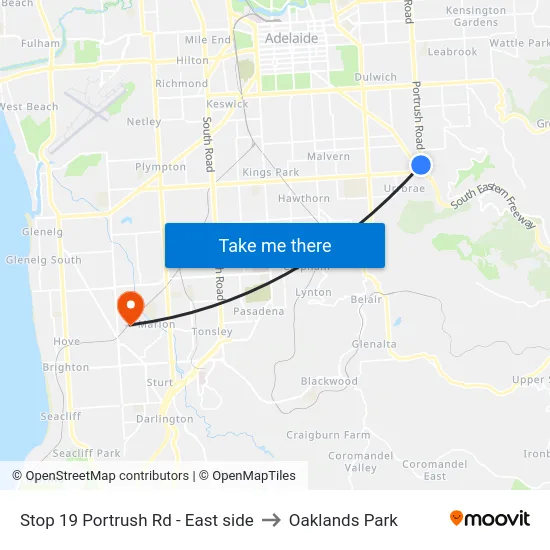 Stop 19 Portrush Rd - East side to Oaklands Park map