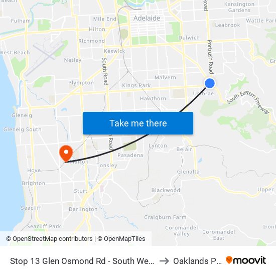 Stop 13 Glen Osmond Rd - South West side to Oaklands Park map