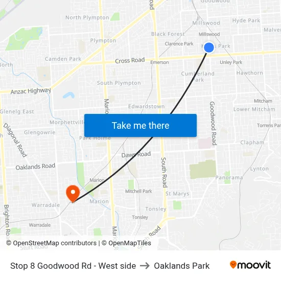 Stop 8 Goodwood Rd - West side to Oaklands Park map