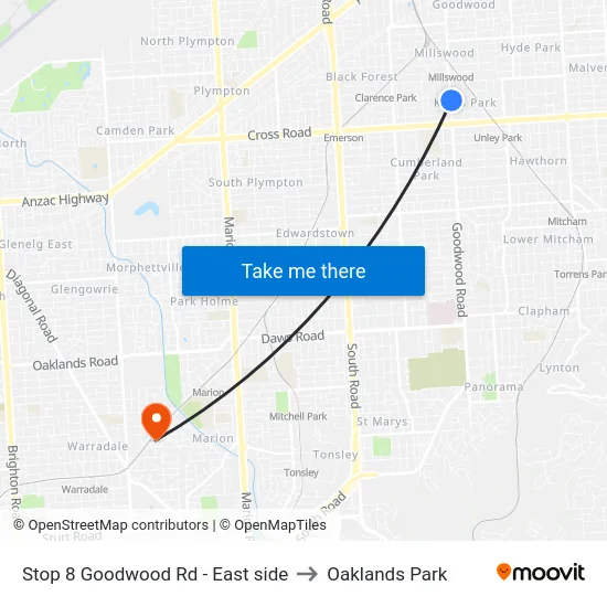Stop 8 Goodwood Rd - East side to Oaklands Park map
