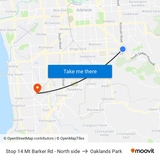 Stop 14 Mt Barker Rd - North side to Oaklands Park map