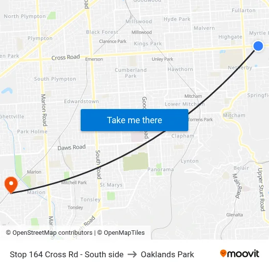 Stop 164 Cross Rd - South side to Oaklands Park map