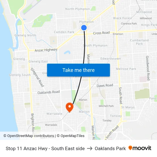 Stop 11 Anzac Hwy - South East side to Oaklands Park map