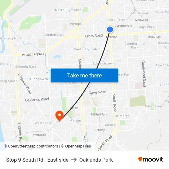 Stop 9 South Rd - East side to Oaklands Park map