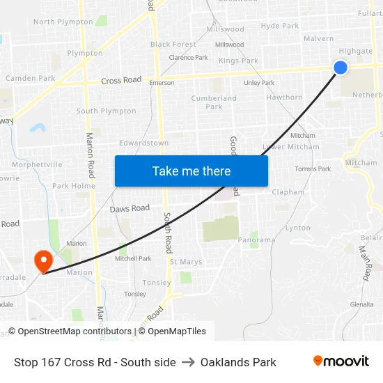 Stop 167 Cross Rd - South side to Oaklands Park map