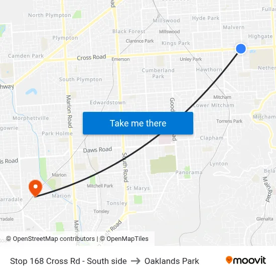 Stop 168 Cross Rd - South side to Oaklands Park map