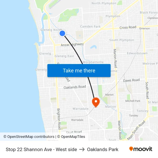 Stop 22 Shannon Ave - West side to Oaklands Park map