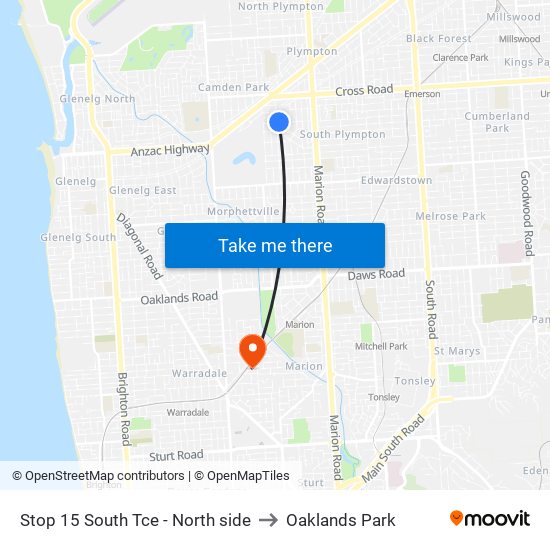 Stop 15 South Tce - North side to Oaklands Park map