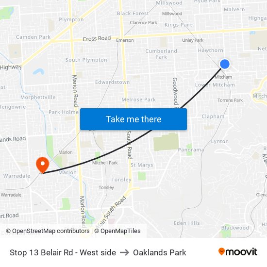 Stop 13 Belair Rd - West side to Oaklands Park map