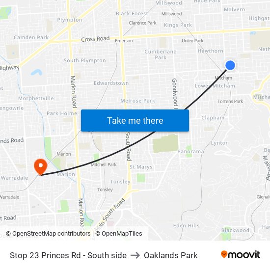 Stop 23 Princes Rd - South side to Oaklands Park map