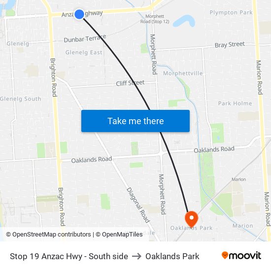 Stop 19 Anzac Hwy - South side to Oaklands Park map