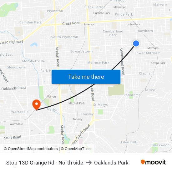 Stop 13D Grange Rd - North side to Oaklands Park map