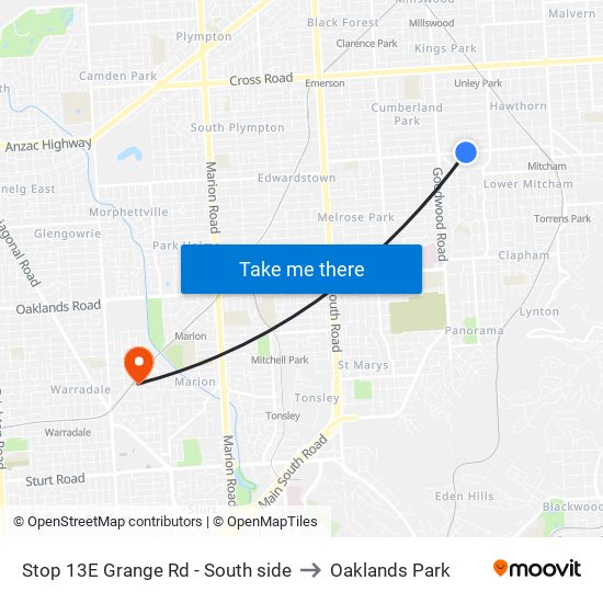 Stop 13E Grange Rd - South side to Oaklands Park map