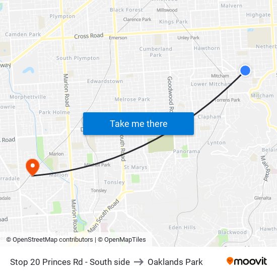 Stop 20 Princes Rd - South side to Oaklands Park map