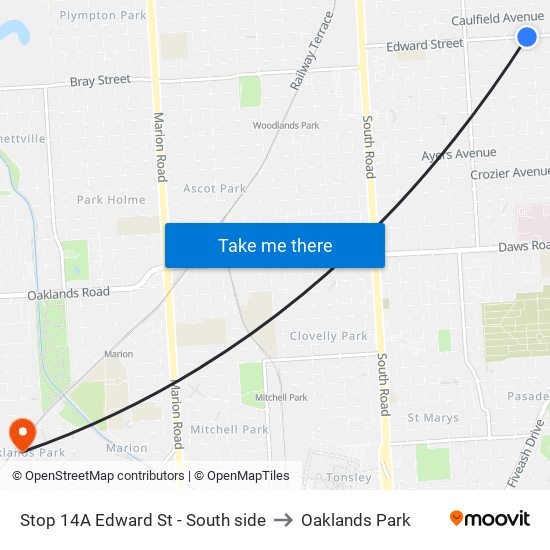 Stop 14A Edward St - South side to Oaklands Park map