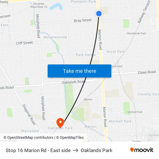 Stop 16 Marion Rd - East side to Oaklands Park map