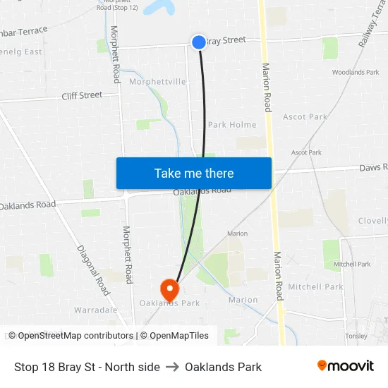 Stop 18 Bray St - North side to Oaklands Park map