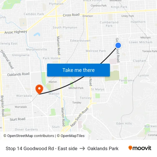 Stop 14 Goodwood Rd - East side to Oaklands Park map