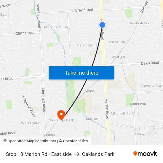 Stop 18 Marion Rd - East side to Oaklands Park map