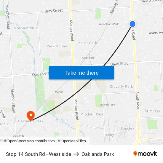 Stop 14 South Rd - West side to Oaklands Park map