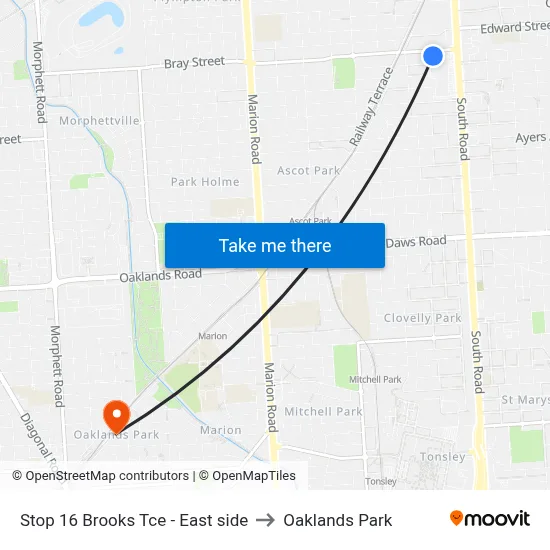 Stop 16 Brooks Tce - East side to Oaklands Park map