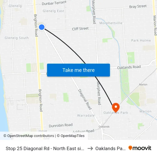 Stop 25 Diagonal Rd - North East side to Oaklands Park map