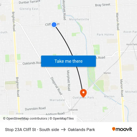 Stop 23A Cliff St - South side to Oaklands Park map