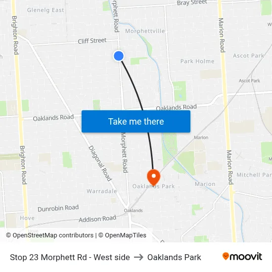 Stop 23 Morphett Rd - West side to Oaklands Park map