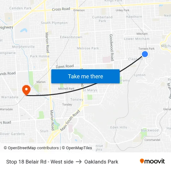 Stop 18 Belair Rd - West side to Oaklands Park map