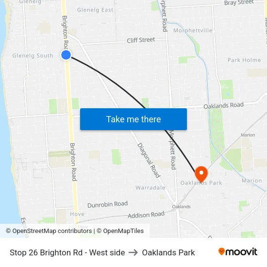 Stop 26 Brighton Rd - West side to Oaklands Park map