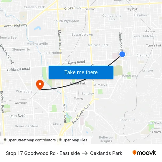 Stop 17 Goodwood Rd - East side to Oaklands Park map