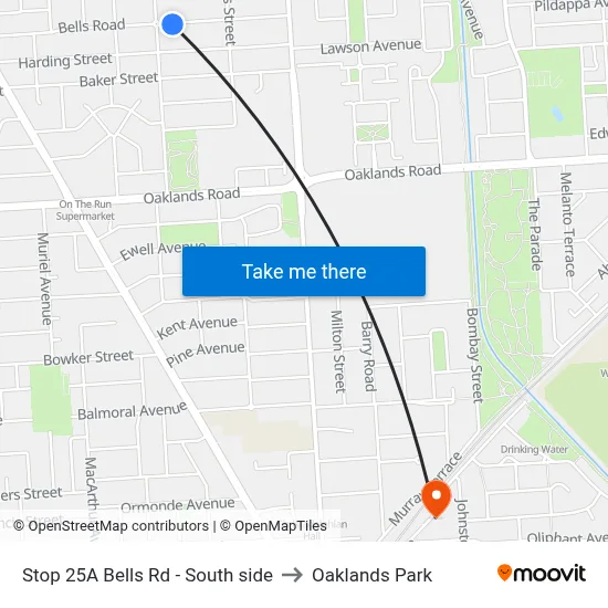 Stop 25A Bells Rd - South side to Oaklands Park map