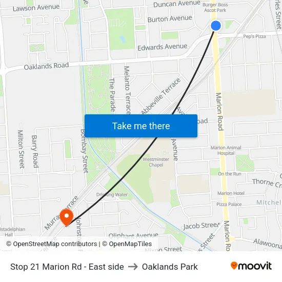 Stop 21 Marion Rd - East side to Oaklands Park map