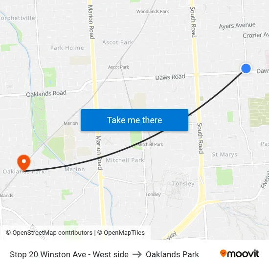 Stop 20 Winston Ave - West side to Oaklands Park map