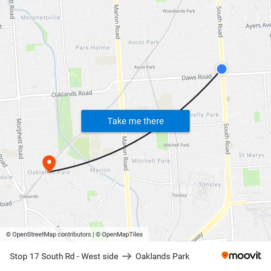 Stop 17 South Rd - West side to Oaklands Park map