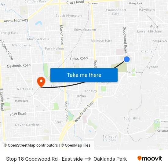 Stop 18 Goodwood Rd - East side to Oaklands Park map