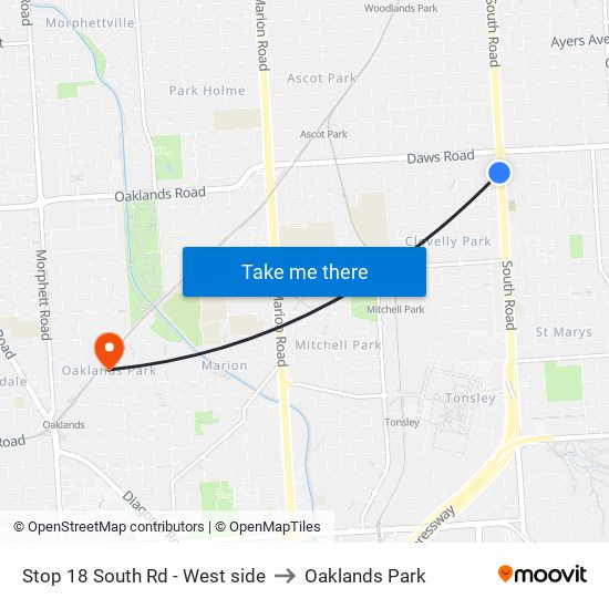 Stop 18 South Rd - West side to Oaklands Park map