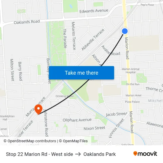 Stop 22 Marion Rd - West side to Oaklands Park map