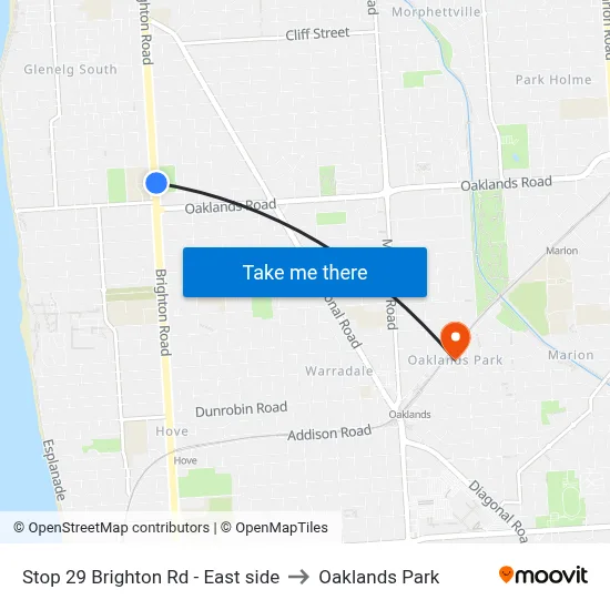 Stop 29 Brighton Rd - East side to Oaklands Park map