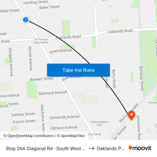 Stop 26A Diagonal Rd - South West side to Oaklands Park map