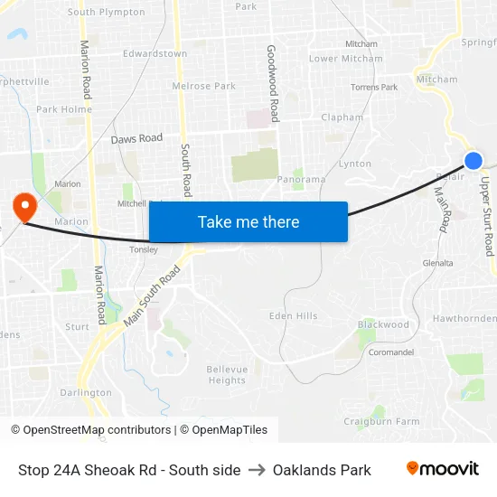 Stop 24A Sheoak Rd - South side to Oaklands Park map