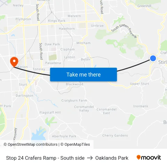 Stop 24 Crafers Ramp - South side to Oaklands Park map