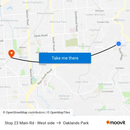 Stop 23 Main Rd - West side to Oaklands Park map