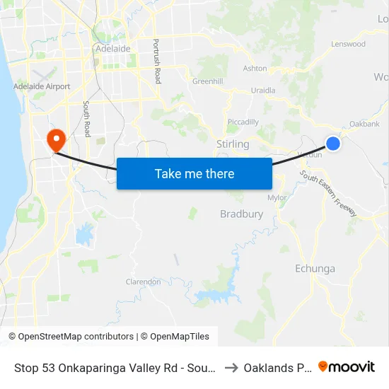 Stop 53 Onkaparinga Valley Rd - South side to Oaklands Park map