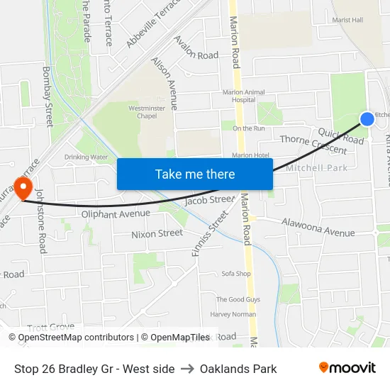Stop 26 Bradley Gr - West side to Oaklands Park map