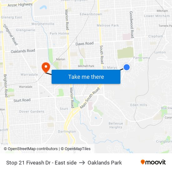 Stop 21 Fiveash Dr - East side to Oaklands Park map