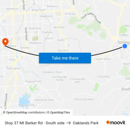 Stop 37 Mt Barker Rd - South side to Oaklands Park map
